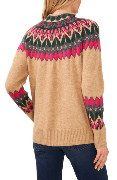 Shop Cece Fair Isle Funnel Neck Sweater In Latte Heather
