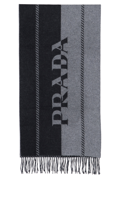Logo Wool Scarf in Black - Prada