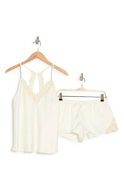 Shop Flora By Flora Nikrooz Kit Lace Trim Satin Camisole & Shorts 2-piece Pajama Set In Ivory