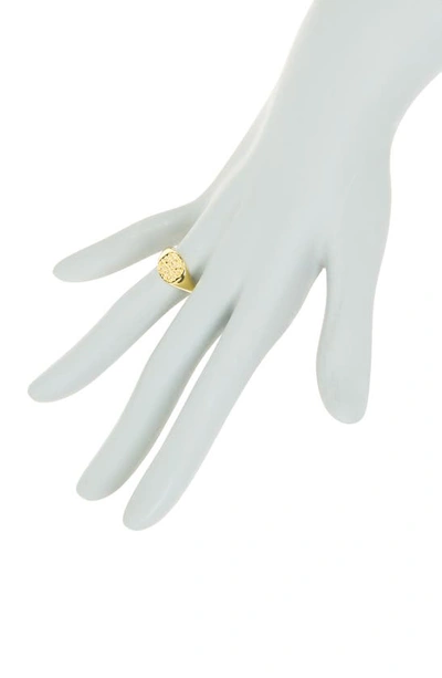 Sterling Forever 14k Gold Plated Hammered Signet Ring In Gold
