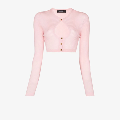 Shop Versace Cropped Cut-out Wool Cardigan - Women's - Wool In Pink