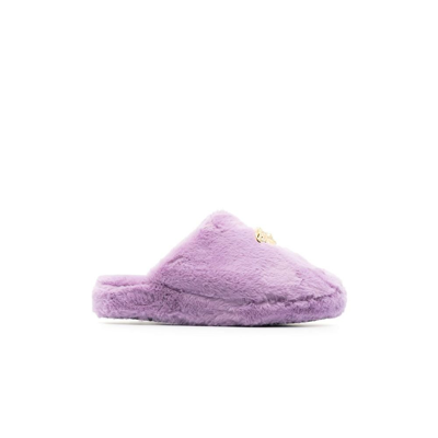 Shop Versace Purple La Medusa Faux Fur Slippers