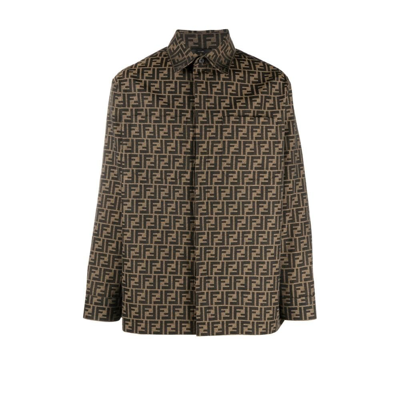 Shop Fendi Ff Logo Print Jacket - Men's - Cotton/cupro/polyester In Brown