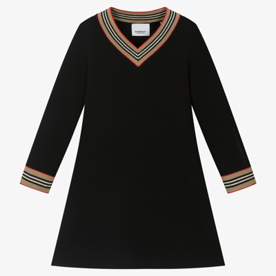 Shop Burberry Girls Black Icon Stripe Dress
