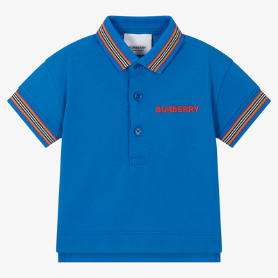 Shop Burberry Baby Boys Mid-blue Polo Shirt