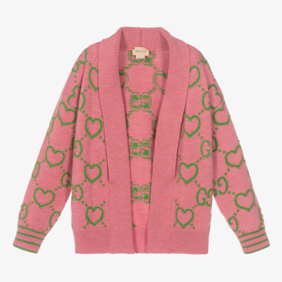 Shop Gucci Girls Pink Gg Wool Cardigan