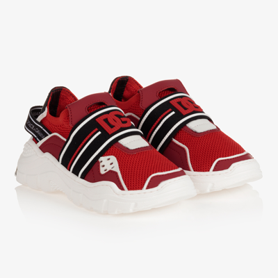 Shop Dolce & Gabbana Boys Red Dg Slip-on Trainers