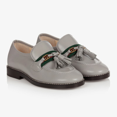 Shop Gucci Grey Leather Loafer Shoes