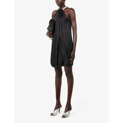 Shop Stella Mccartney Asymmetric Sleeveless Satin Mini Dress In Black