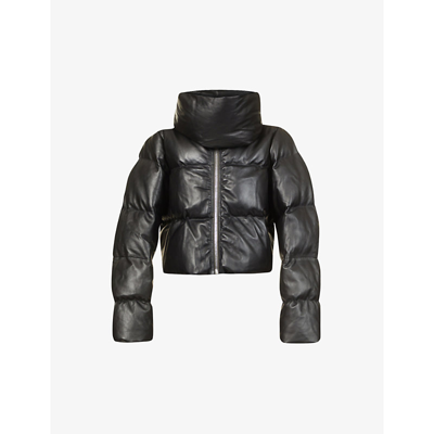 Shop Rick Owens Quilted Funnel-neck Regular-fit Leather-down Jacket In Black