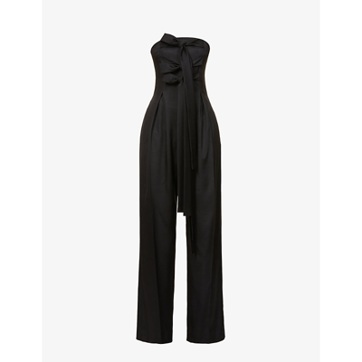 Shop Loewe Self-tie Strapless Wool-blend Jumpsuit In Black