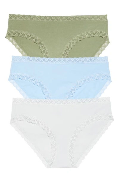 Shop Natori Bliss 3-pack Cotton Blend Briefs In Green/ Blue/ Grey