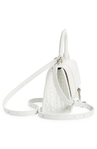 Balenciaga Extra Small Hourglass Croc Embossed Leather Top Handle Bag In White