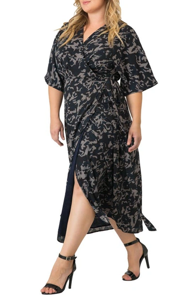 Standards & Practices Short Sleeve Wrap Maxi Dress In Midnight Camo