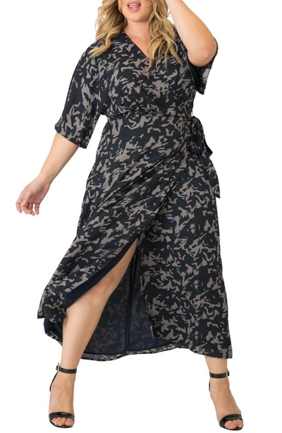 Standards & Practices Short Sleeve Wrap Maxi Dress In Midnight Camo
