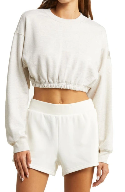 Shop Alo Yoga Devotion Crop Sweatshirt In Oatmeal Heather