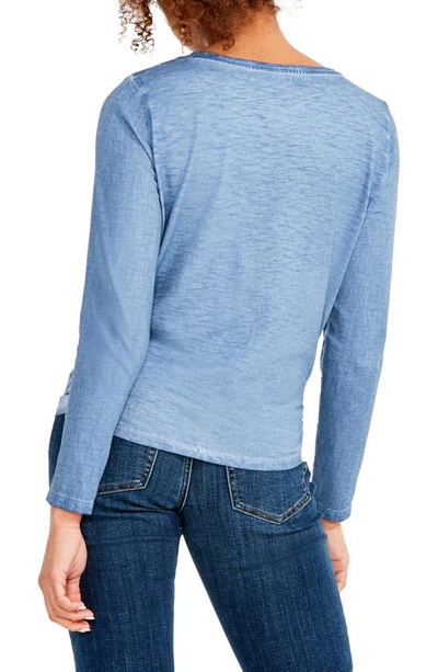 Shop Nic + Zoe Knot Front Long Sleeve Cotton T-shirt In China Blue
