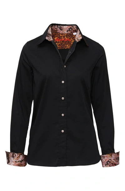 Shop Robert Graham Priscilla Stretch Cotton Button-up Shirt In Black