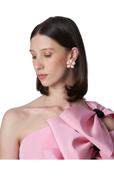 Shop Carolina Herrera Bow Detail One-shoulder Silk Minidress In Blush