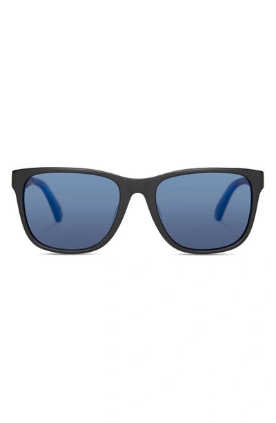 Shop Toms Austin 56mm Polarized Square Sunglasses In Matte Black/ Zeiss Blue Polar