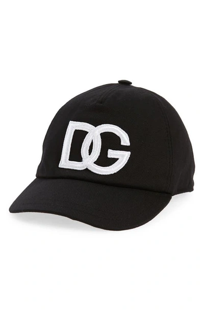Shop Dolce & Gabbana Kids' Dg Logo Stretch Cotton Baseball Hat In N0000 Nero