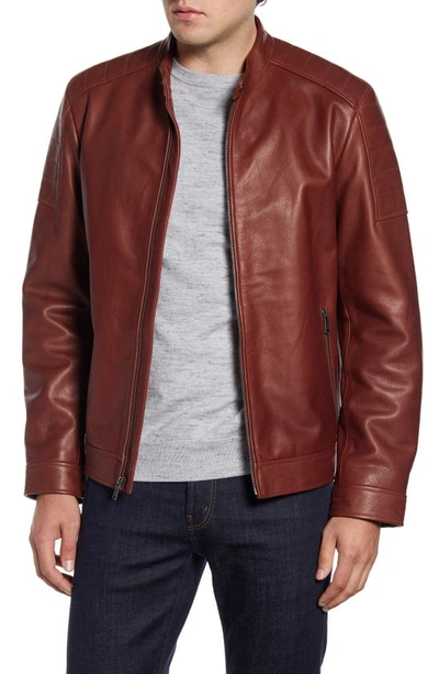Cole Haan Leather Racer Jacket In Sandalwood | ModeSens