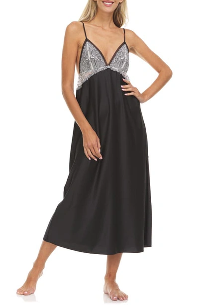 Shop Flora Nikrooz Angelique Charmeuse Nightgown In Black