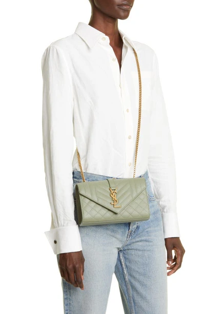 Shop Saint Laurent Small Monogramme Matelassé Quilted Calfskin Shoulder Bag In Light Sage