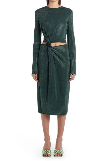 Shop Bottega Veneta Twist Cutout Long Sleeve Studded Midi Dress In Inkwell