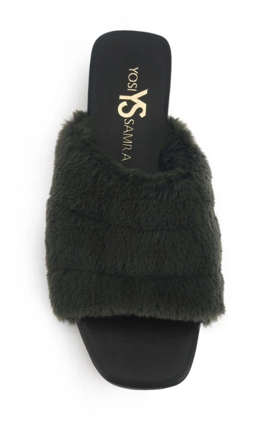 Shop Yosi Samra Nora Faux Fur Slide Sandal In Olive Green