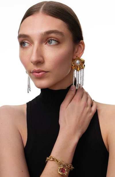 Shop Sterling King Titania Imitation Pearl & Crystal Fringe Earrings In Gold