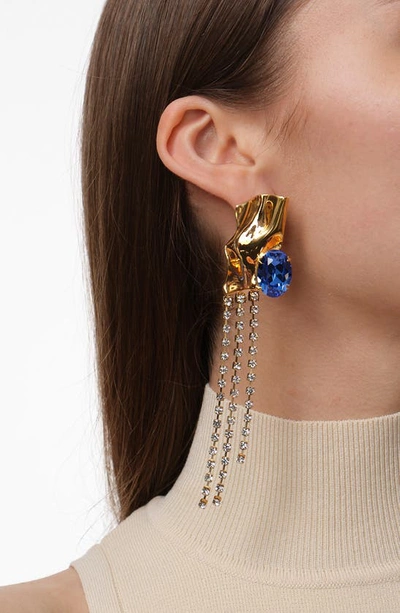 Sterling King Gold-plated Kiki Sapphire Crystal Drop Earrings In Gold - Sapphire