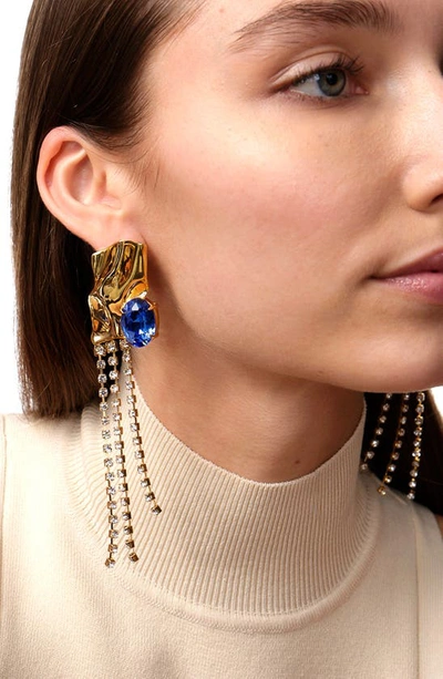 Sterling King Gold-plated Kiki Sapphire Crystal Drop Earrings In Gold - Sapphire