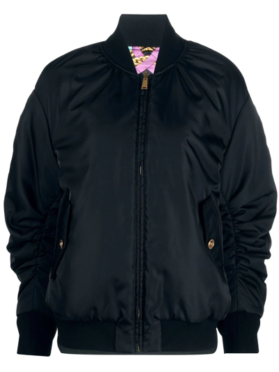 Versace I Ventagli-print Reversible Puffer Jacket In Black
