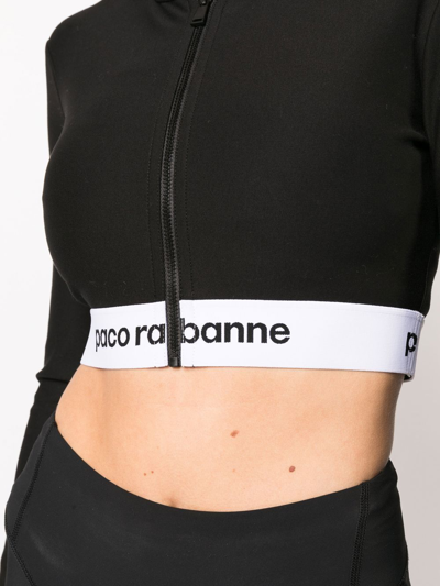 Shop Rabanne Cropped Logo-band Hoodie In Black