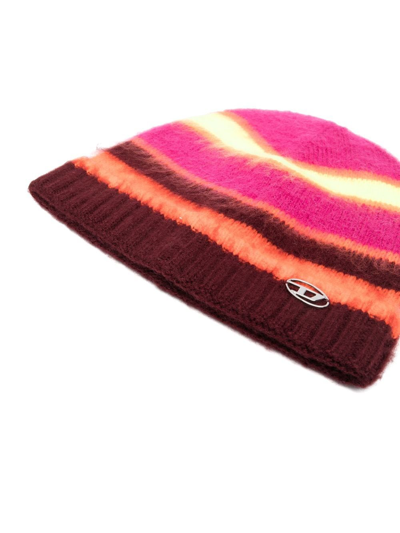 Shop Diesel Striped Beanie Hat In Pink