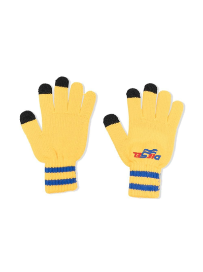 Shop Diesel Logo Embroidered Gloves In Yellow