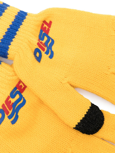 Shop Diesel Logo Embroidered Gloves In Yellow