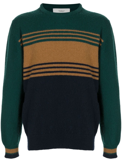 Shop Pringle Of Scotland Striped Panelled Wool Jumper In Blue