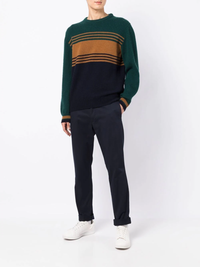 Shop Pringle Of Scotland Striped Panelled Wool Jumper In Blue
