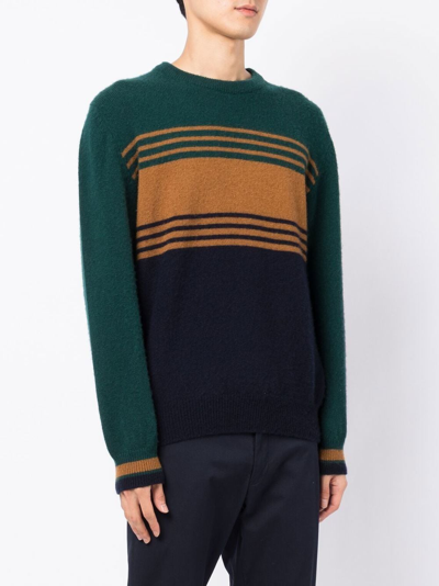 Shop Pringle Of Scotland Striped Panelled Wool Jumper In Blue