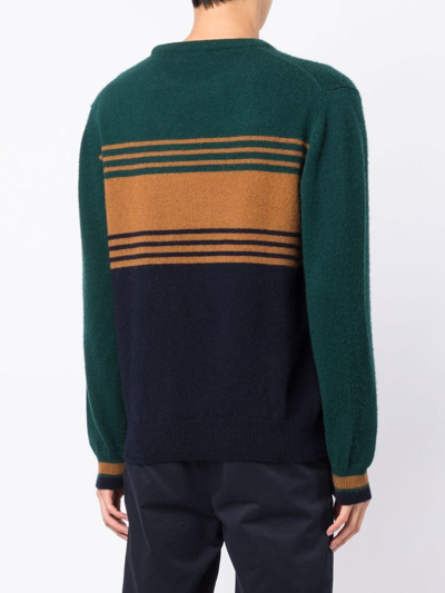 Shop Pringle Of Scotland Striped Panelled Wool Jumper In Blue