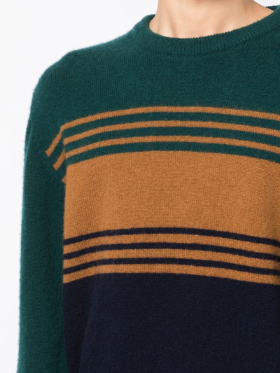 Shop Pringle Of Scotland Striped Panelled Wool Jumper In Blue