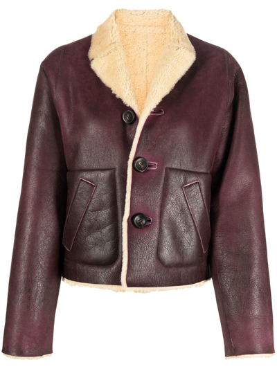 Shop Marni Reversible Shearling Jacket In Red