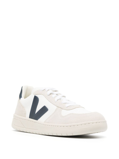 Veja V-10 Panelled Lace-up Sneakers In White