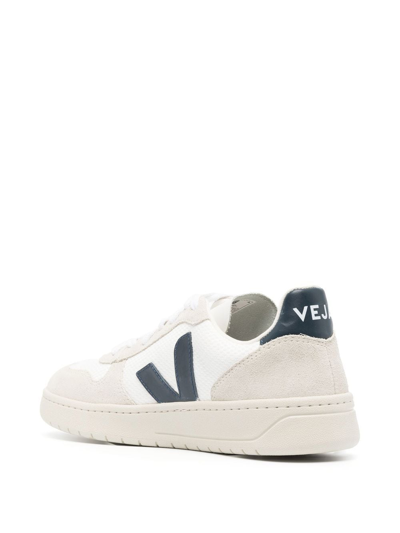 Veja V-10 Panelled Lace-up Sneakers In White
