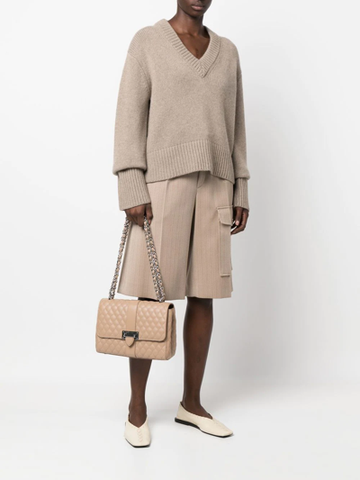 Shop Aspinal Of London Lottie Quilted Leather Crossbody Bag In Neutrals