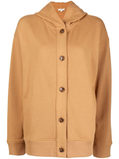 Vince Button-up Cotton Hoodie In Brown