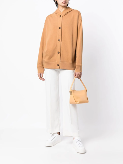 Vince Button-up Cotton Hoodie In Brown