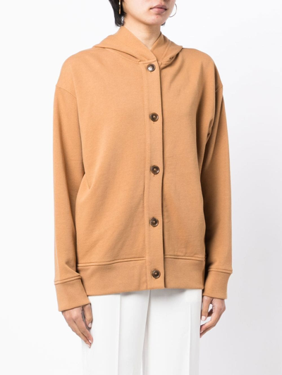 Vince Button-up Cotton Hoodie In Brown